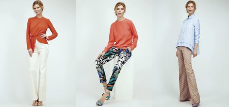 Pantalón palazzo blanco y blusa naranja asimétrica de Dolores Promesas Resort 2016