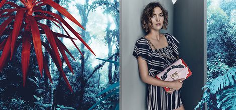 Vestido corto con volantes y rayas verticales de Pinko para Primavera/Verano 2016