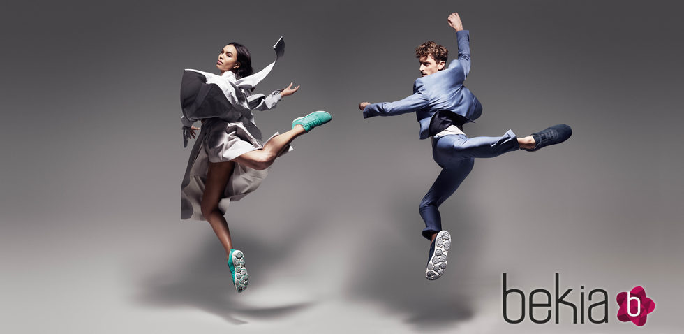 Bailarines saltando con zapatillas Geox de colores para la línea Nebula