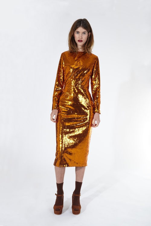 Vestido largo recto color oro viejo de 2nd LAB by 2nd Skin para primavera/verano 2016