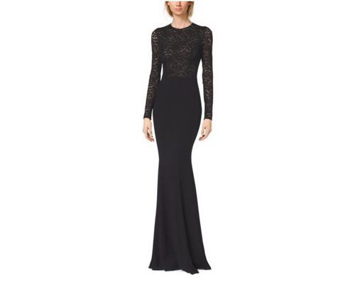 Vestido con cuerpo de encaje y manga larga con falda lisa de Michael Kors