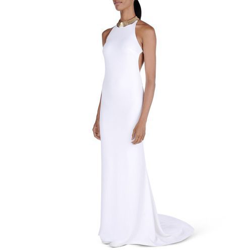 Vestido blanco liso con detalle dorado y espalda escotada de Stella McCartney