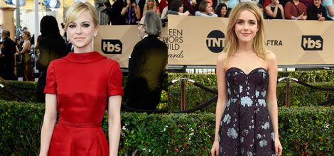 Anna Faris con un vestido rojo de apertura lateral en los SAG 2016