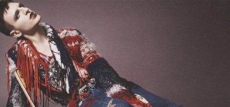 Falda larga denim con chaqueta de lana de Marc Jacobs