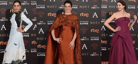 María León con vestido de Leandro Cano en la alfombra roja de los Premios Goya 2016