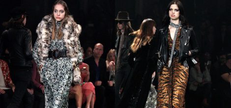 Vestido largo y chaleco de pelo de Saint Laurent otoño/invierno 2016/2017