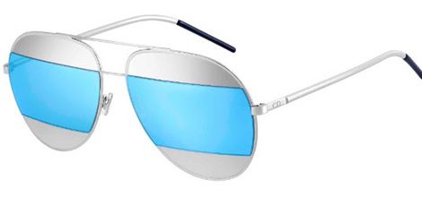 Gafas con montura plateada y cristal azul claro de Dior 