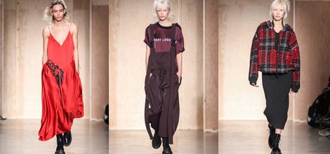 Vestido rojo escotado de DKNY en FW de Nueva York para otoño/invierno 2016/2017
