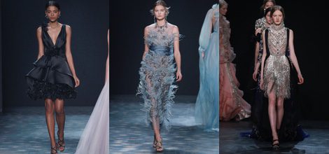 Vestido negro de volantes de Marchesa en FW de Nueva York para otoño/invierno 2016/2017