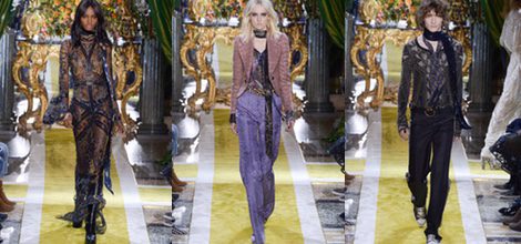 Vestido negro efecto brilli de Roberto Cavalli en la FW de Milán para otoño/invierno 2016/2017