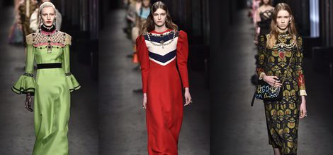 Vestido verde con volantes de Gucci en la FW de Milán para otoño/invierno 2016/2017