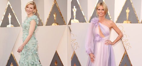 Cate Blanchett con un diseño azul de Armani Privé en la alfombra roja de los Premios Oscar 2016