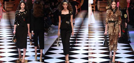 Vestido con botones y tocado de Dolce&Gabbana en la FW de Milán para otoño/invierno 2016/2017