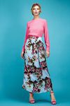 Conjunto camisa fucsia y falda tobillera recta print floral colección Primavera/ Verano 2016 de Dolores Promesas
