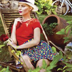 Conjunto camisa rouge y falda estampado cítricos colección Primavera/ Verano 2016 de Dolores Promesas