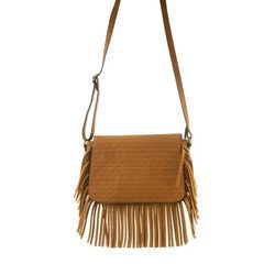 Bolso de cuero miel con tiras de cuero estilo coachella de la colección primavera/verano 2016 de Merkal