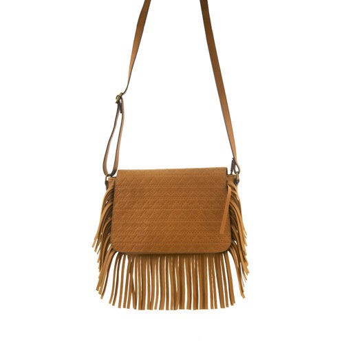 Bolso de cuero miel con tiras de cuero estilo coachella de la colección primavera/verano 2016 de Merkal