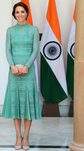 Kate Middleton con vestido turquesa para conocer al Primer Ministro Indio en New Delhi's Hyderabad House 