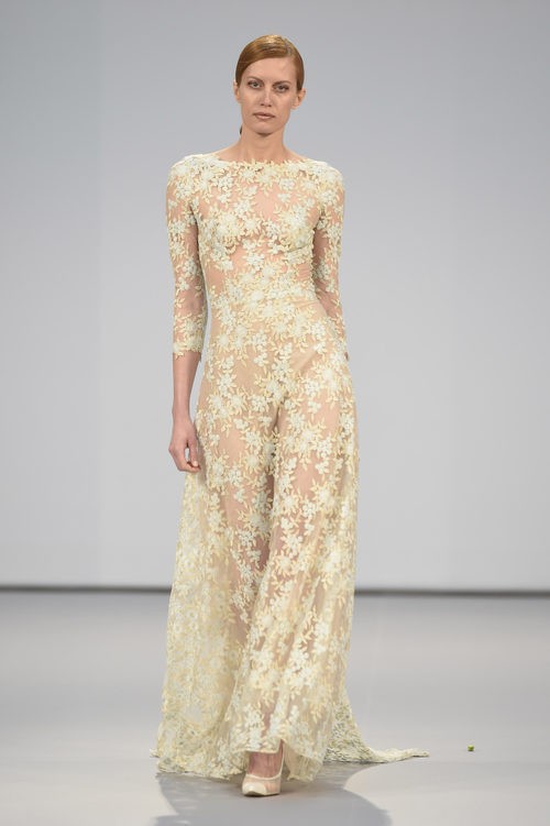 Vestido verde de flores de Hannibal Laguna en la Pasarela Costura España 2016