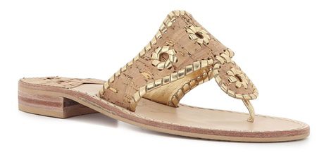 Sandalia en V de corcho con cuero dorado de dos lazos de Jack Rogers