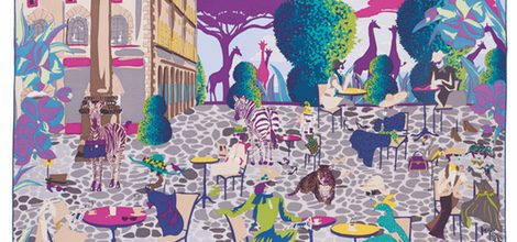 Pañuelo de gráfico de animales en colores frios de los complementos de la colección otoño 2016 de Salvatore Ferragamo