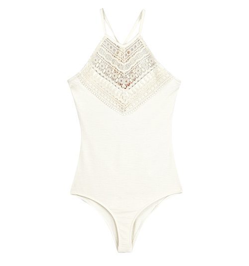 Body blanco con tejido en el pecho de la colección Festivals de Bershka