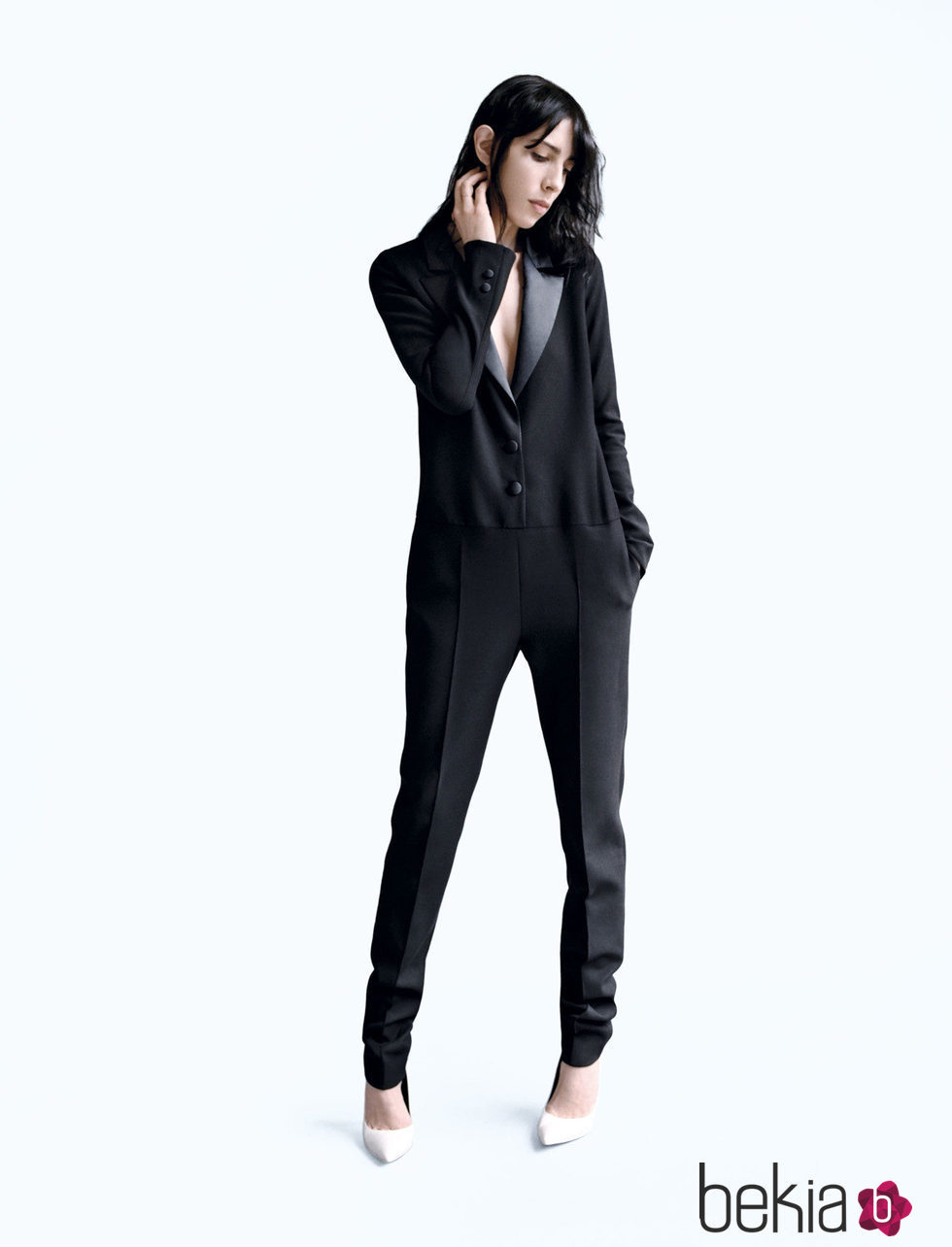 Jumpsuit en estilo esmoquin en negro de la nueva colección de Wanda Nylon para La Redoute 2016