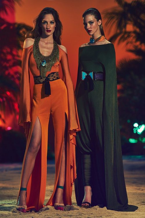 jumpsuit en tono verde olivo y naranjas amanecer para la nueva colección SS17 de Balmain